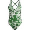 Lands’ End Women’s Shine Ribbed Tankini Top and High Waisted Bottom Swimsuit Set(Green Etched Leaves Shine)