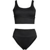 Lands’ End Women’s Tugless Tankini Top and High Waisted Bottom Swimsuit Set(Black Ottoman)
