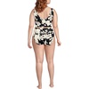Lands’ End Women’s Tugless Tankini Top and High Waisted Bottom Swimsuit Set(Black/Egret Lilies)