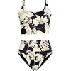 Lands’ End Women’s Tugless Tankini Top and High Waisted Bottom Swimsuit Set(Black/Egret Lilies)