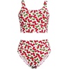 Lands’ End Women’s Tugless Tankini Top and High Waisted Bottom Swimsuit Set(Large Cherry Jam Cherry/White)