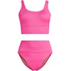 Lands’ End Women’s Tugless Tankini Top and High Waisted Bottom Swimsuit Set(Pink Ottoman)
