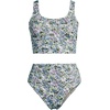 Lands’ End Women’s Tugless Tankini Top and High Waisted Bottom Swimsuit Set(White/Lilac Multi Ditsy Floral)