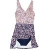 Lands’ End Women’s Tummy Control Surplice Wrap Swim Dress One Piece Swimsuit(Deep Sea Navy Paisley Mix)