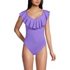 Lands’ End Women’s Chlorine Resistant Ruffle V-Neck High Leg One Piece Swimsuit(Lavender Fusion)