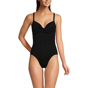 Lands’ End Women’s Chlorine Resistant Sculpting Control Draped One Piece Swimsuit(Black)