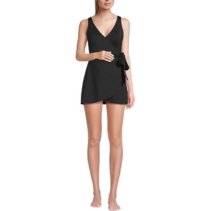 Lands’ End Women’s D-Cup Side Tie Mini Swim Dress Swimsuit(Black)