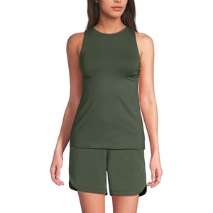 Lands’ End Women’s High Neck UPF 50 Modest Tankini Top Swimsuit(Rich Olive Green)