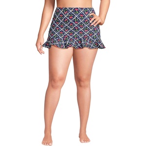 Lands’ End Women’s Ruffle Hem Mini Swim Skirt(Cherries/Deep Sea Navy Plaid)