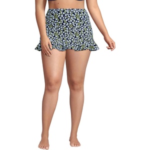 Lands’ End Women’s Ruffle Hem Mini Swim Skirt(Navy Mini Bloom Floral)