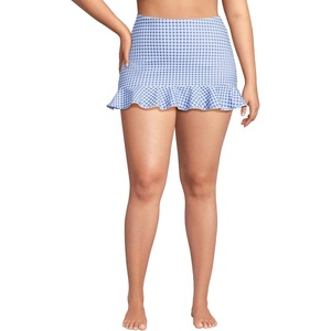 Lands’ End Women’s Ruffle Hem Mini Swim Skirt(Soft Cloud Blue Gingham)