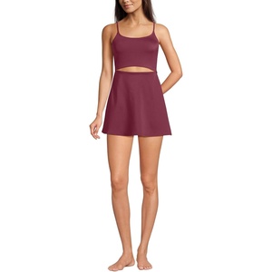 Lands’ End Women’s Tugless Monokini Swim Dress Swimsuit(Burgundy Spritz)