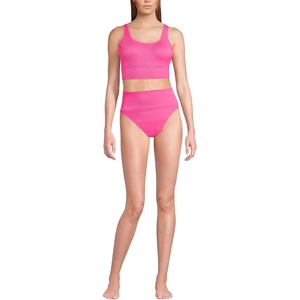 Lands’ End Women’s Tugless Tankini Top and High Waisted Bottom Swimsuit Set(Pink Ottoman)