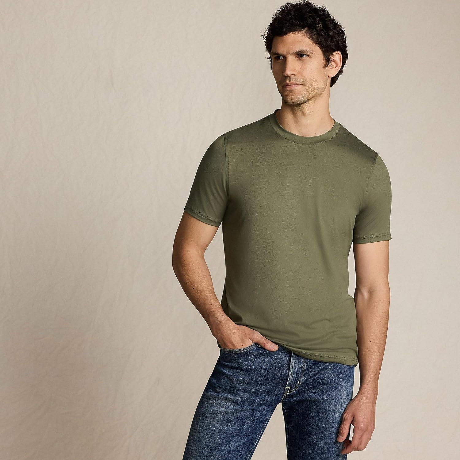 image:imageLands End Mens Short Sleeve Cooling Performance TeeRiver Stone Green