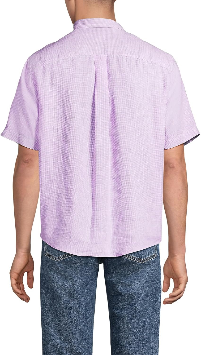 image:imageLands End Mens Traditional Fit Short Sleeve Linen ShirtPale Whisper Lilacs