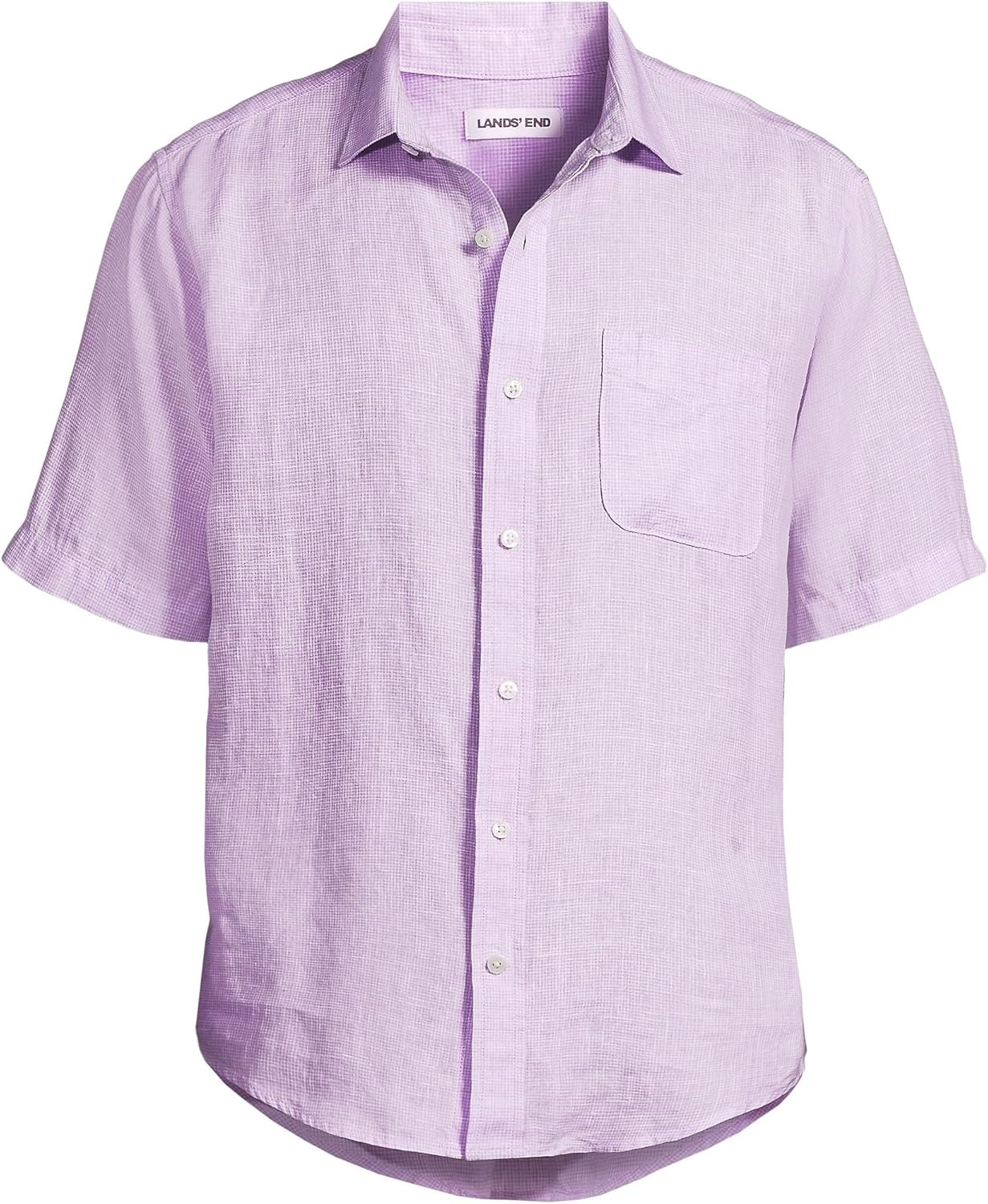 image:imageLands End Mens Traditional Fit Short Sleeve Linen ShirtPale Whisper Lilacs