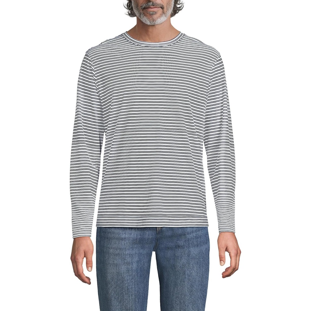 image:imageLands End Mens Long Sleeve AmericanGrown Supima Cotton TeeRadiant Navy Double Stripe