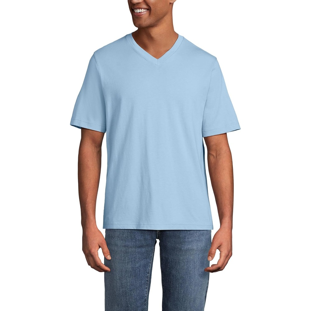 image:imageLands End Mens SuperT Short Sleeve VNeck TShirtOasis Blue