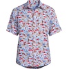 Lands’ End Men’s Traditional Fit Short Sleeve Linen Shirt(Cherry Fish/Sky Blue)
