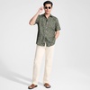 Lands’ End Men’s Traditional Fit Short Sleeve Linen Shirt(Forest Moss Palms)