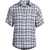 Lands’ End Men’s Traditional Fit Short Sleeve Linen Shirt(Light Indigo Blue/Tan Plaid)