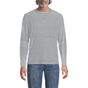 Lands’ End Men’s Long Sleeve American-Grown Supima Cotton Tee(Radiant Navy Double Stripe)
