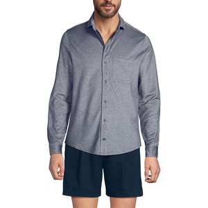 Lands’ End Men’s Long Sleeve Knit Travel Kit Oxford Shirt(Radiant Navy Birdseye)
