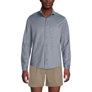 Lands’ End Men’s Long Sleeve Knit Travel Kit Oxford Shirt(Steel Gray Birdseye)