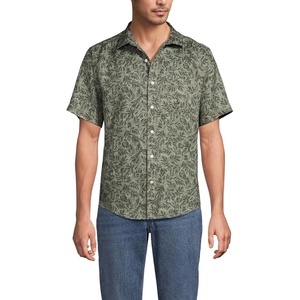 Lands’ End Men’s Traditional Fit Short Sleeve Linen Shirt(Forest Moss Palms)