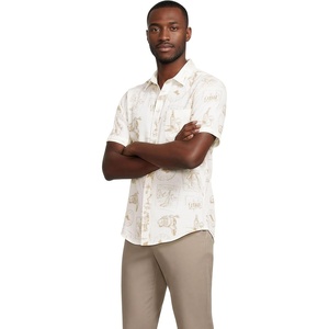 Lands’ End Men’s Traditional Fit Short Sleeve Linen Shirt(Ivory Italia)