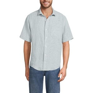 Lands’ End Men’s Traditional Fit Short Sleeve Linen Shirt(Pale Eucalyptus)