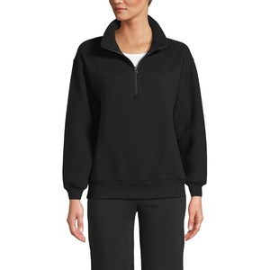 Lands’ End Women’s Serious Sweats Relaxed Quarter Zip Pullover Sweatshirt(Black)