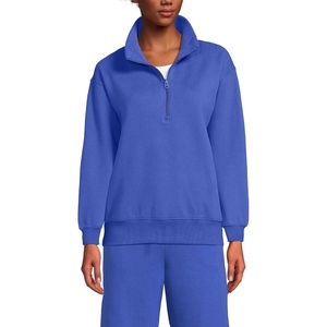 Lands’ End Women’s Serious Sweats Relaxed Quarter Zip Pullover Sweatshirt(Blue Breeze)