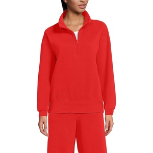 Lands’ End Women’s Serious Sweats Relaxed Quarter Zip Pullover Sweatshirt(Coral Red)