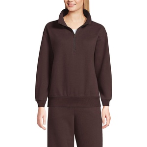 Lands’ End Women’s Serious Sweats Relaxed Quarter Zip Pullover Sweatshirt(Rich Seal Brown)