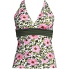Lands’ End Women’s Chlorine Resistant Plunge X-Back Tankini Swimsuit Top(Pink Floral/Border Mix)