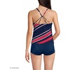 Lands’ End Women’s Tugless High Neck Strappy Back Tankini Swimsuit Top(Diagonal Stripe/Navy)