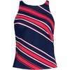 Lands’ End Women’s Tugless High Neck Strappy Back Tankini Swimsuit Top(Diagonal Stripe/Navy)