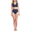 Lands’ End Women’s Chlorine Resistant V-Neck Midkini Swimsuit Top and High Leg High Waisted Bottoms 2 Piece Set(Deep Sea Navy Polka Dot)