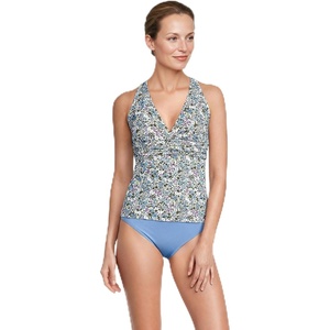 Lands’ End Women’s Chlorine Resistant Plunge X-Back Tankini Swimsuit Top(White/Lilac Multi Ditsy Floral)