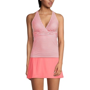 Lands’ End Women’s Chlorine Resistant Plunge X-Back Tankini Swimsuit Top(Wood Lily Mini Stripe)