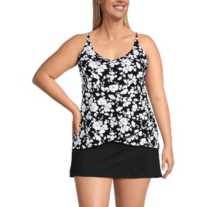 Lands’ End Women’s Tulip Hem Tankini Top(Black Blossom Floral)