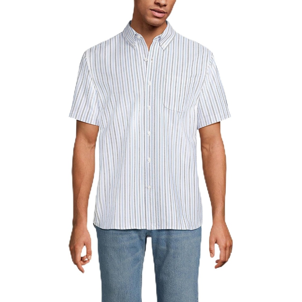 image:imageLands End Mens Short Sleeve Sail Rigger ShirtWhiteSoft French Blue Stripe