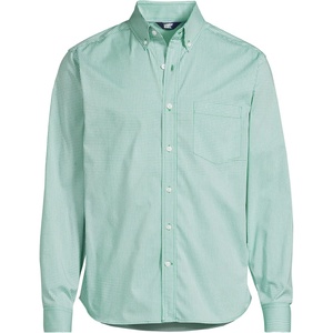 Lands’ End Men’s Long Sleeve Tailored Fit Travel Kit Shirt(Simply Green/Blue Micro Plaid)