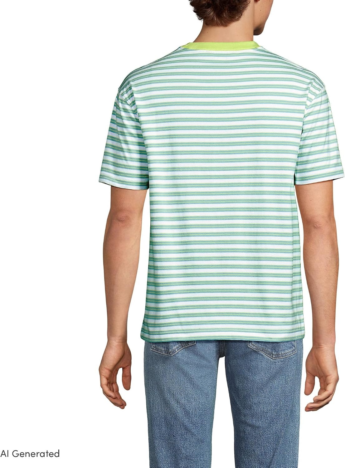 image:imageLands End Mens Short Sleeve SuperT Crew Relaxed Fit TeePale Teal Stripe