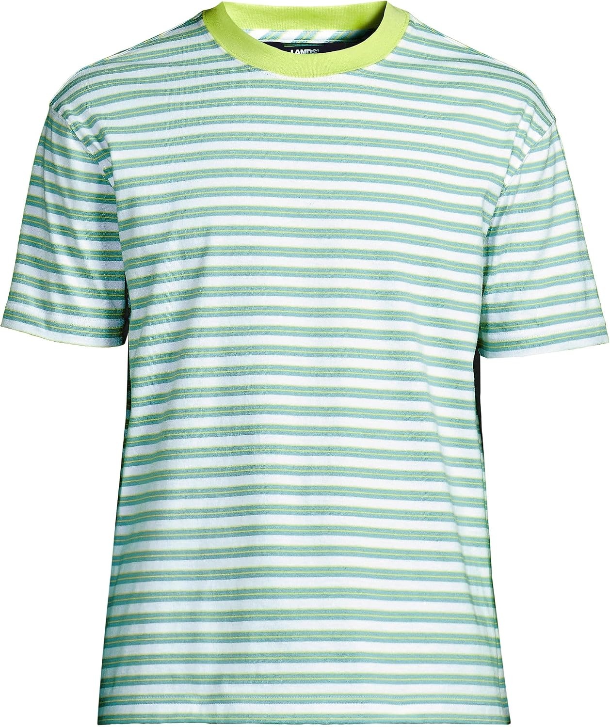 image:imageLands End Mens Short Sleeve SuperT Crew Relaxed Fit TeePale Teal Stripe
