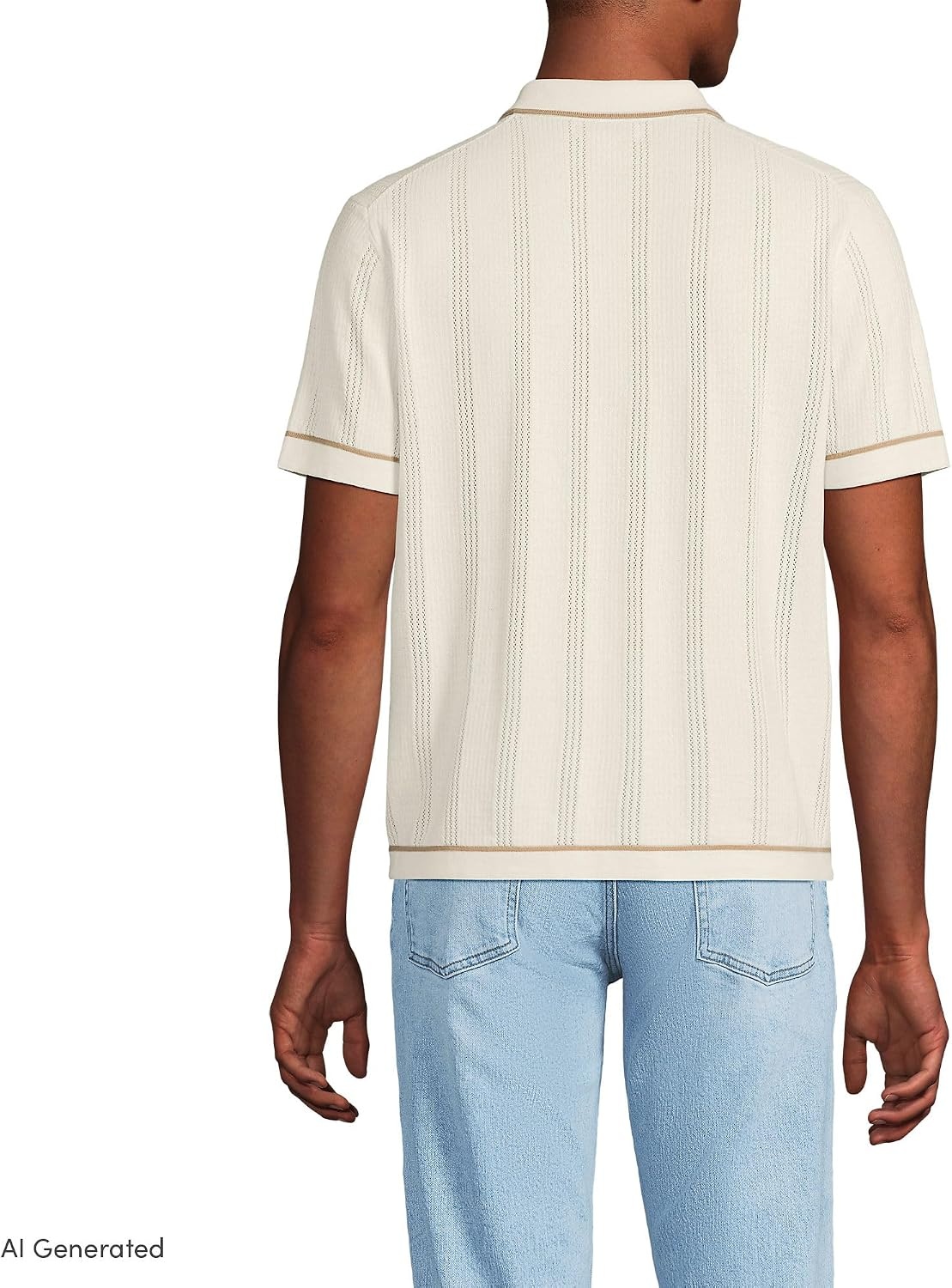 image:imageLands End Mens Short Sleeve Textured Tipped Sweater PoloIvory Latte