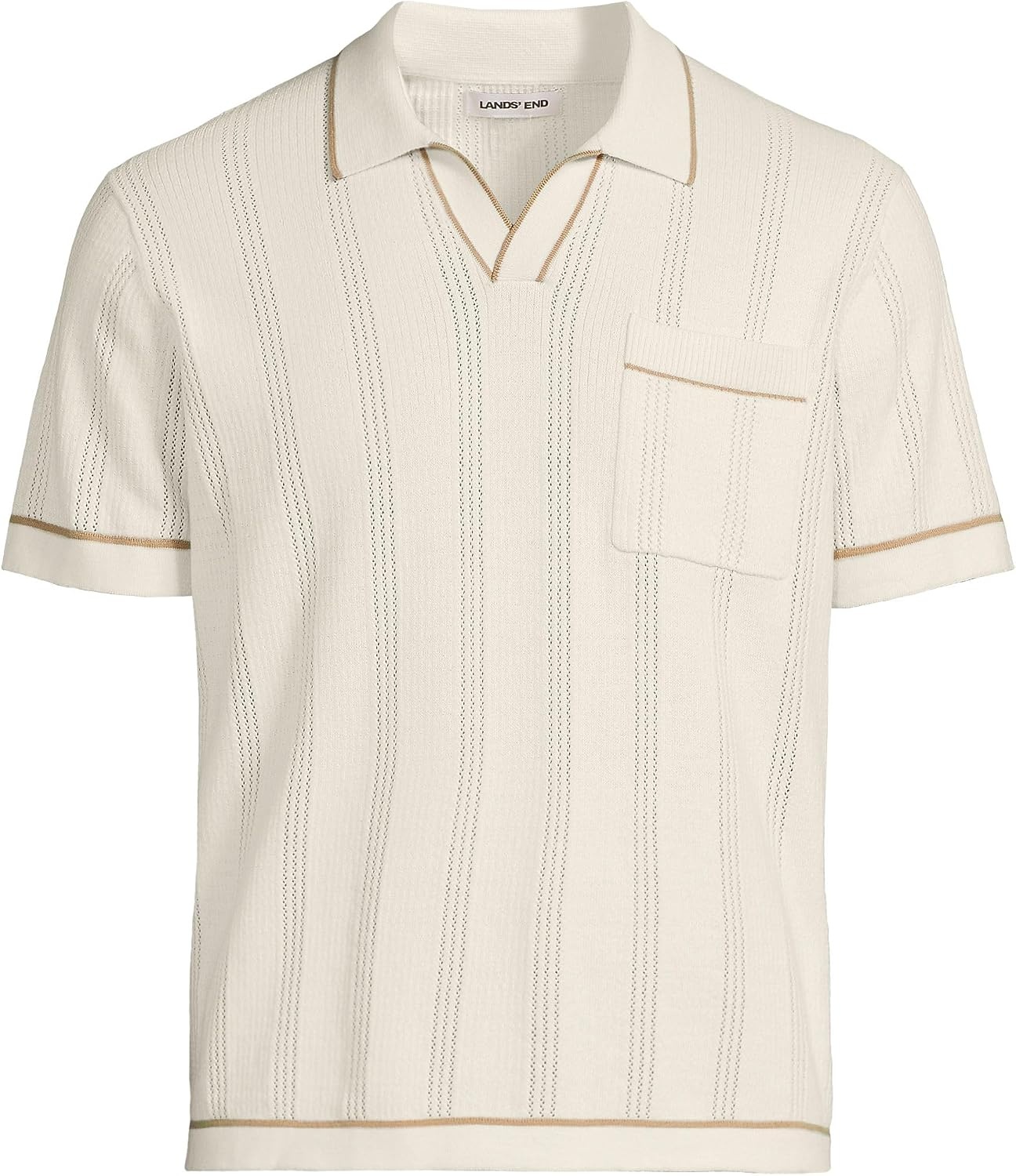 image:imageLands End Mens Short Sleeve Textured Tipped Sweater PoloIvory Latte