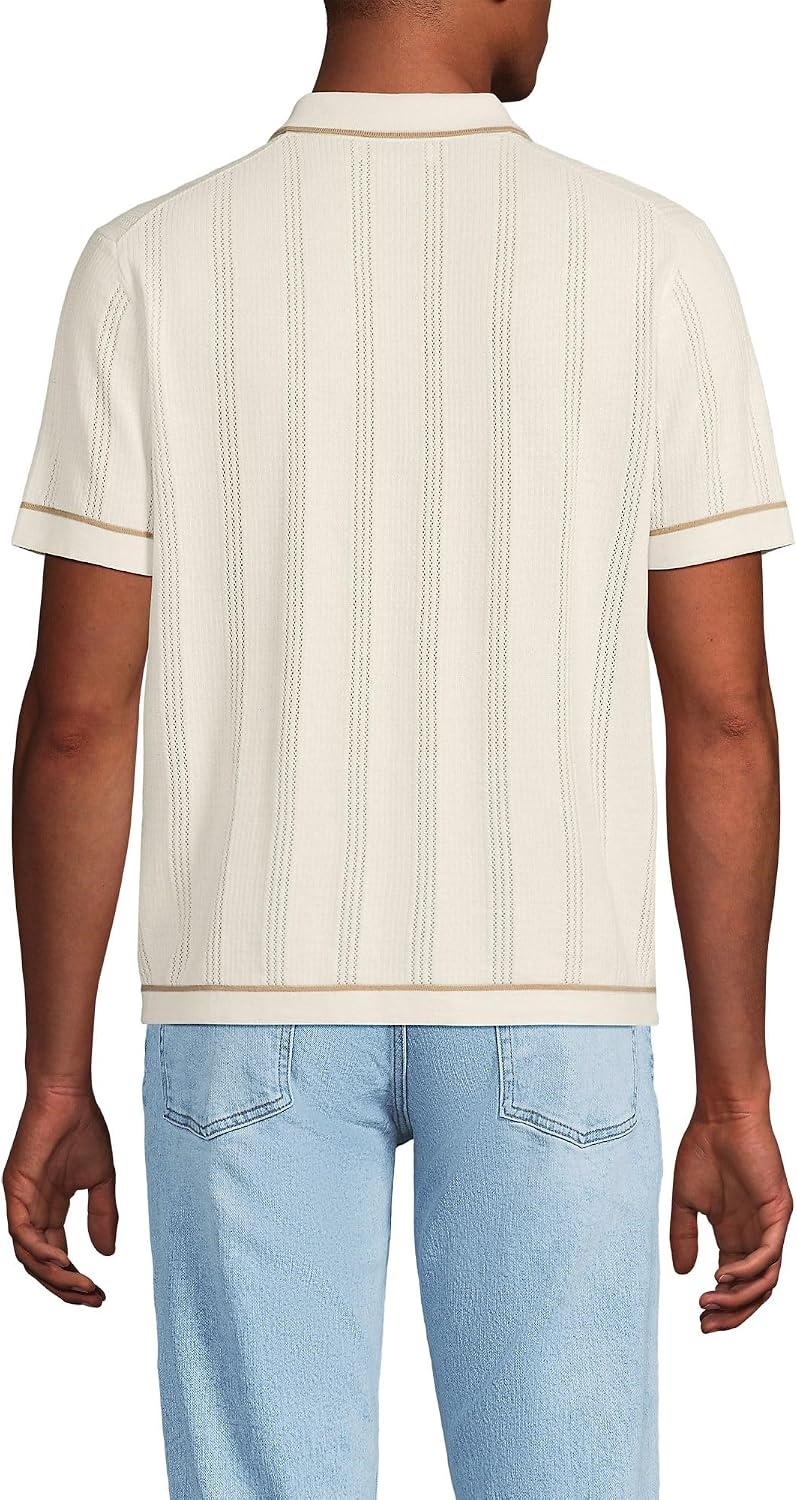 image:imageLands End Mens Short Sleeve Textured Tipped Sweater PoloIvory Latte