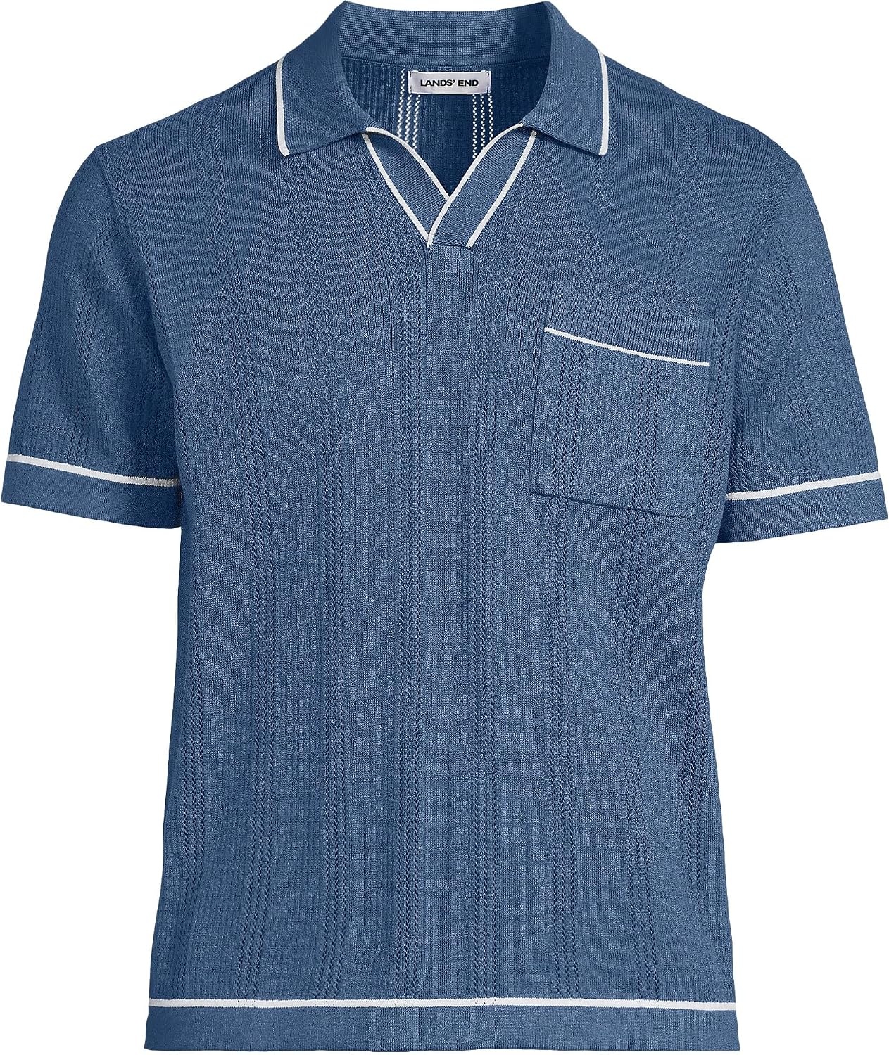 image:imageLands End Mens Short Sleeve Textured Tipped Sweater PoloNightfall Blue